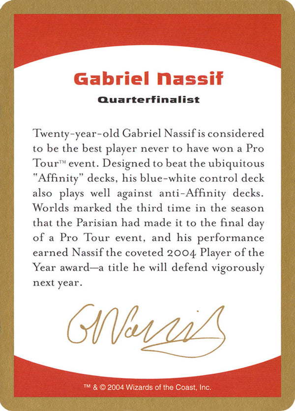 2004 Gabriel Nassif Biography Card - Magic: The Gathering