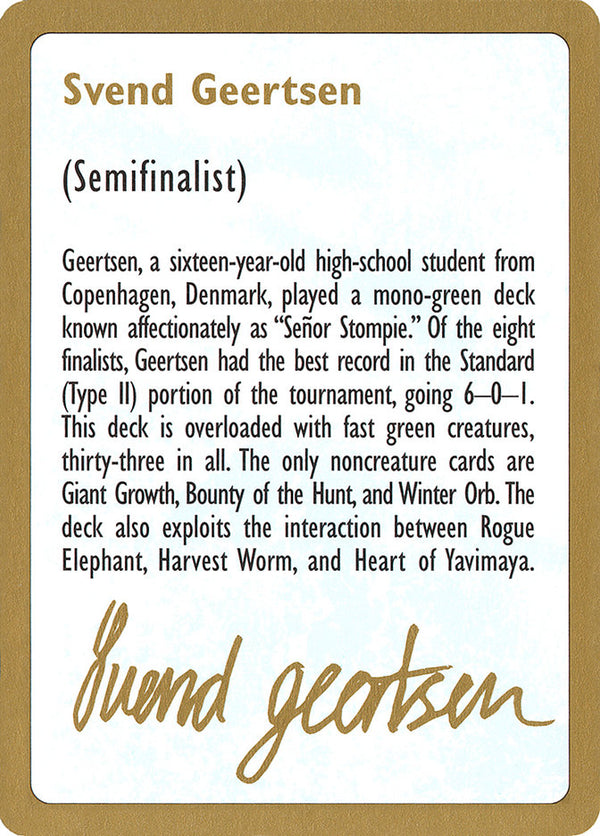 1997 Svend Geertsen Biography Card - Magic: The Gathering