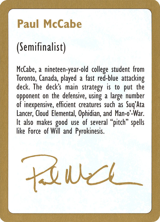 1997 Paul McCabe Biography Card