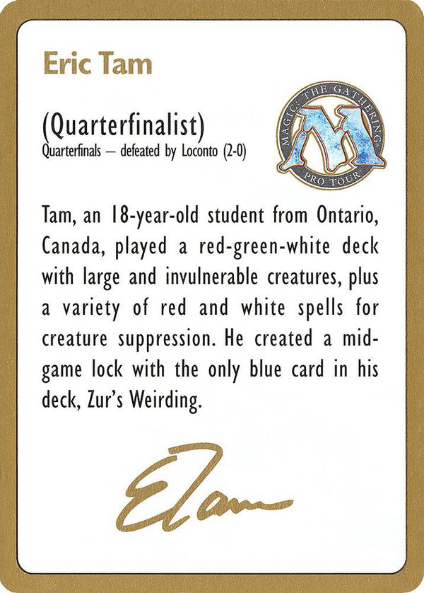 1996 Eric Tam Biography Card - Magic: The Gathering