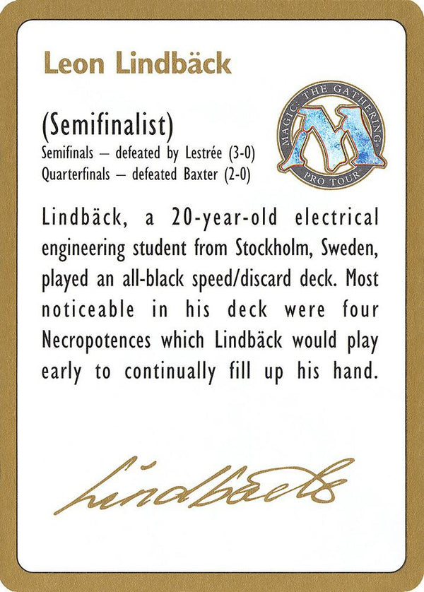 1996 Leon Lindback Biography Card - Magic: The Gathering