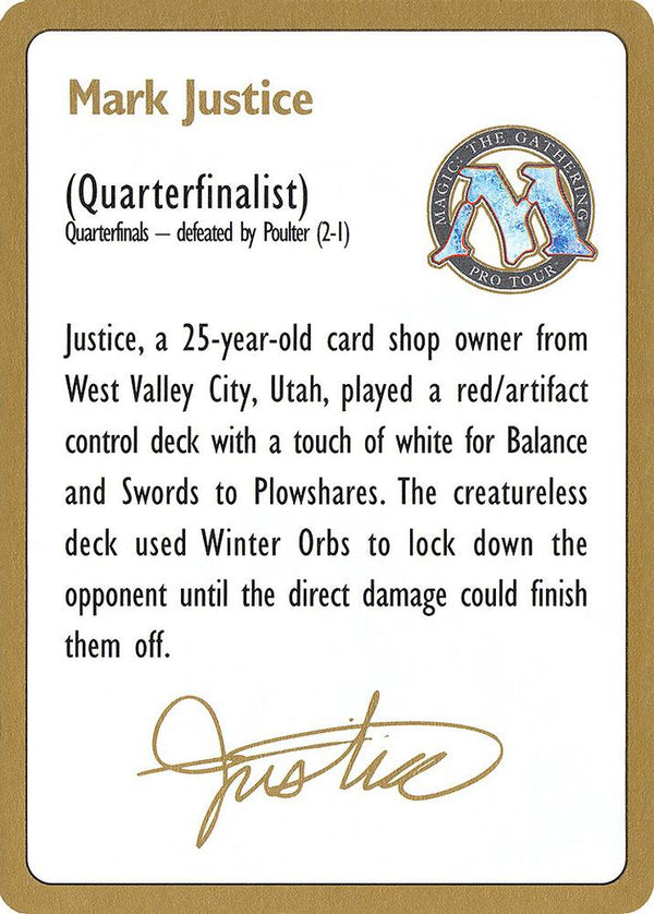 1996 Mark Justice Biography Card - Magic: The Gathering
