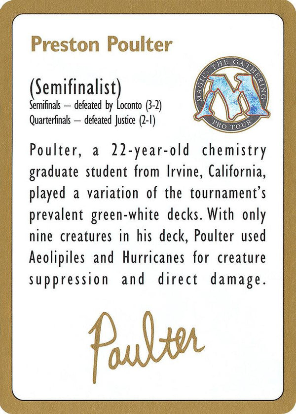 1996 Preston Poulter Biography Card - Magic: The Gathering
