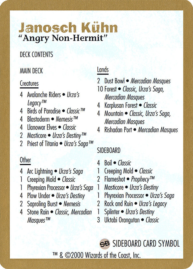2000 Janosch Kuhn Decklist Card