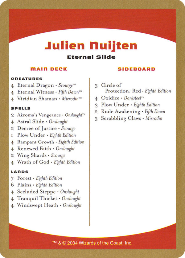 2004 Julien Nuijten Decklist Card - Magic: The Gathering