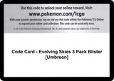 Code Card - Evolving Skies 3 Pack Blister [Umbreon] - Pokémon