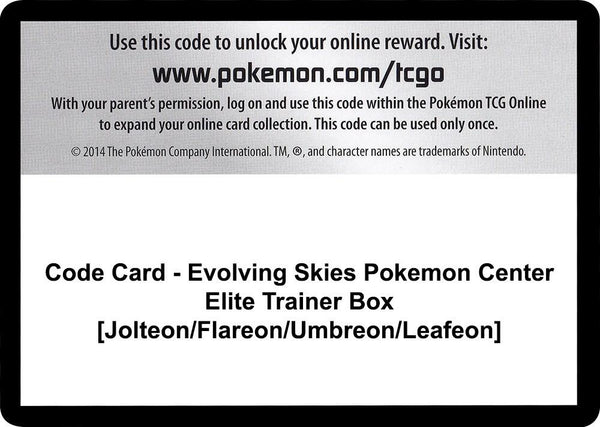 Code Card - Evolving Skies Pokemon Center Elite Trainer Box [Jolteon/Flareon/Umbreon/Leafeon] - Pokémon