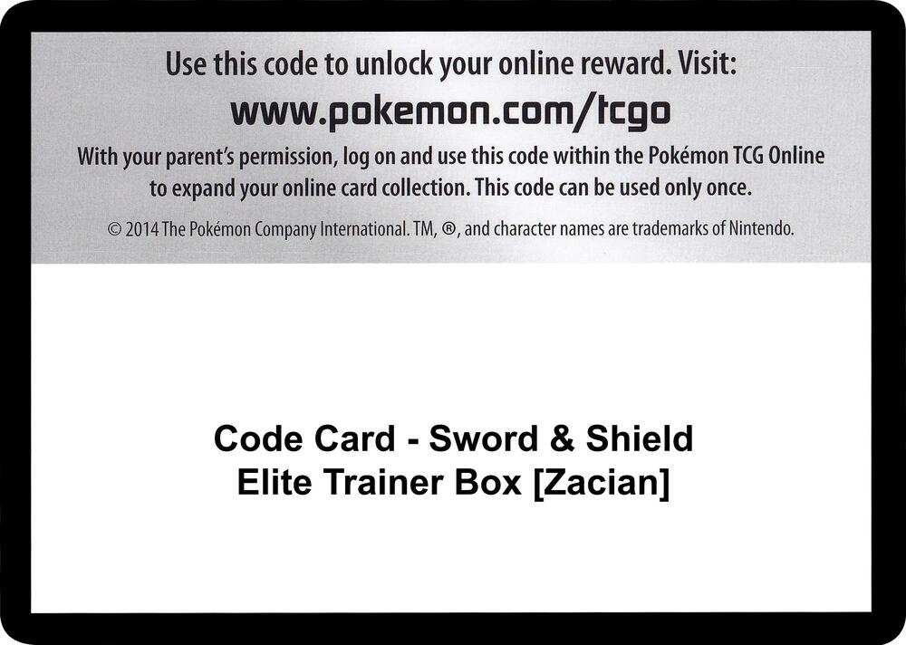 Code Card - Sword & Shield Elite Trainer Box [Zacian]