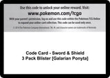 Code Card - Sword & Shield 3 Pack Blister [Galarian Ponyta] - Pokémon