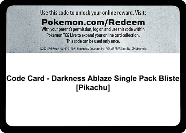 Code Card - Darkness Ablaze Single Pack Blister [Pikachu] - Pokémon