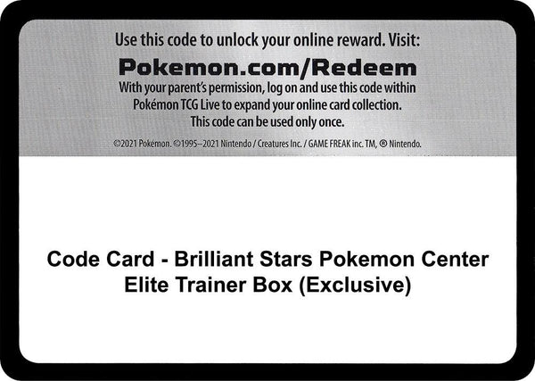 Code Card - Brilliant Stars Pokemon Center Elite Trainer Box (Exclusive) - Pokémon