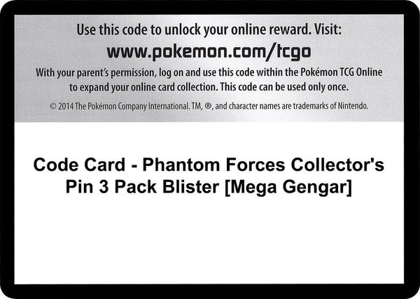 Code Card - Phantom Forces Collector's Pin 3 Pack Blister [Mega Gengar] - Pokémon