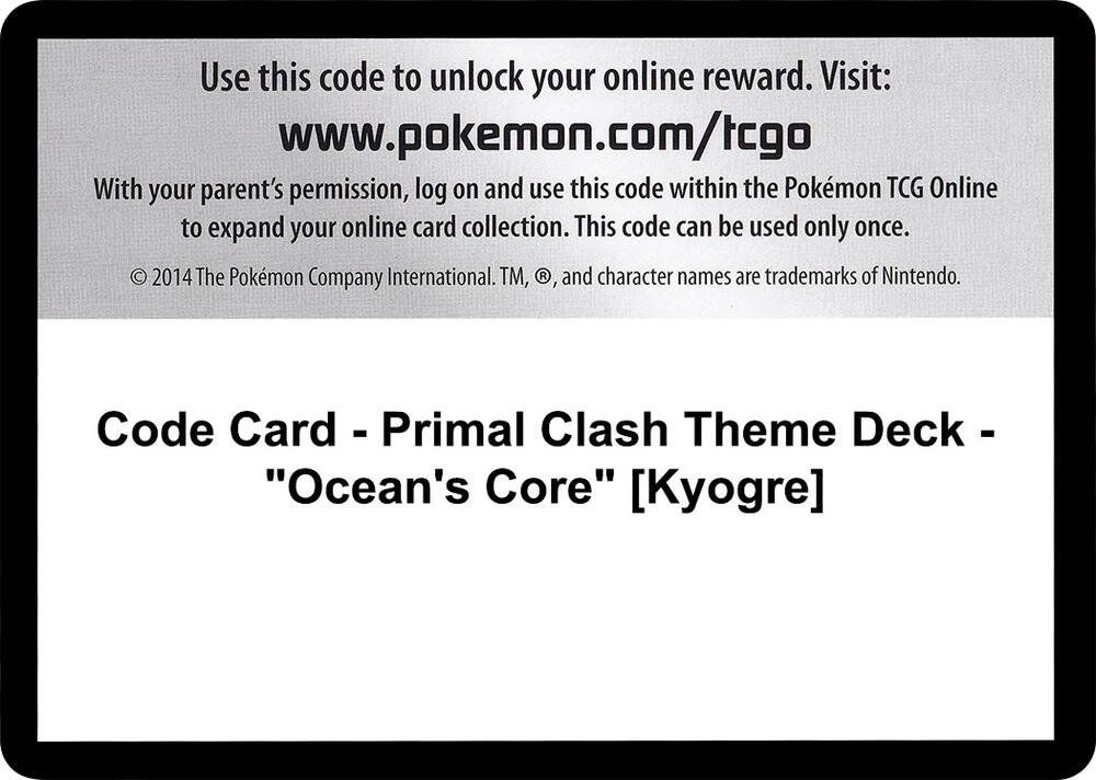 Code Card - Primal Clash Theme Deck - "Ocean's Core" [Kyogre]