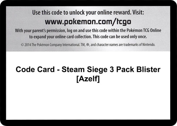 Code Card - Steam Siege 3 Pack Blister [Azelf] - Pokémon