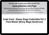Code Card - Steam Siege Collectible Pin 3 Pack Blister [Shiny Mega Gardevoir] - Pokémon