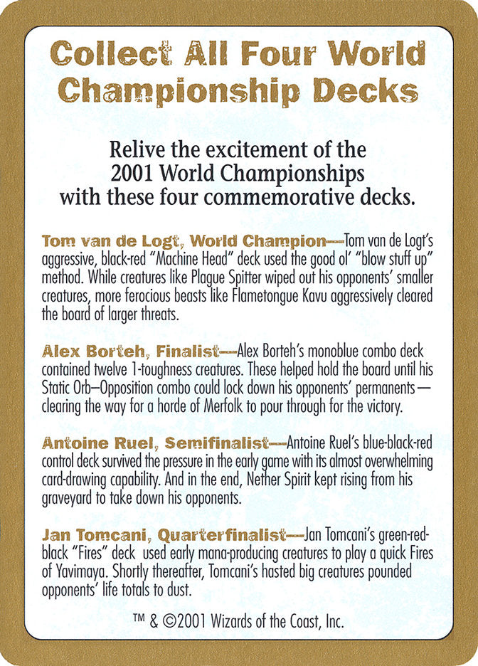 2001 World Championship Advertisement Card