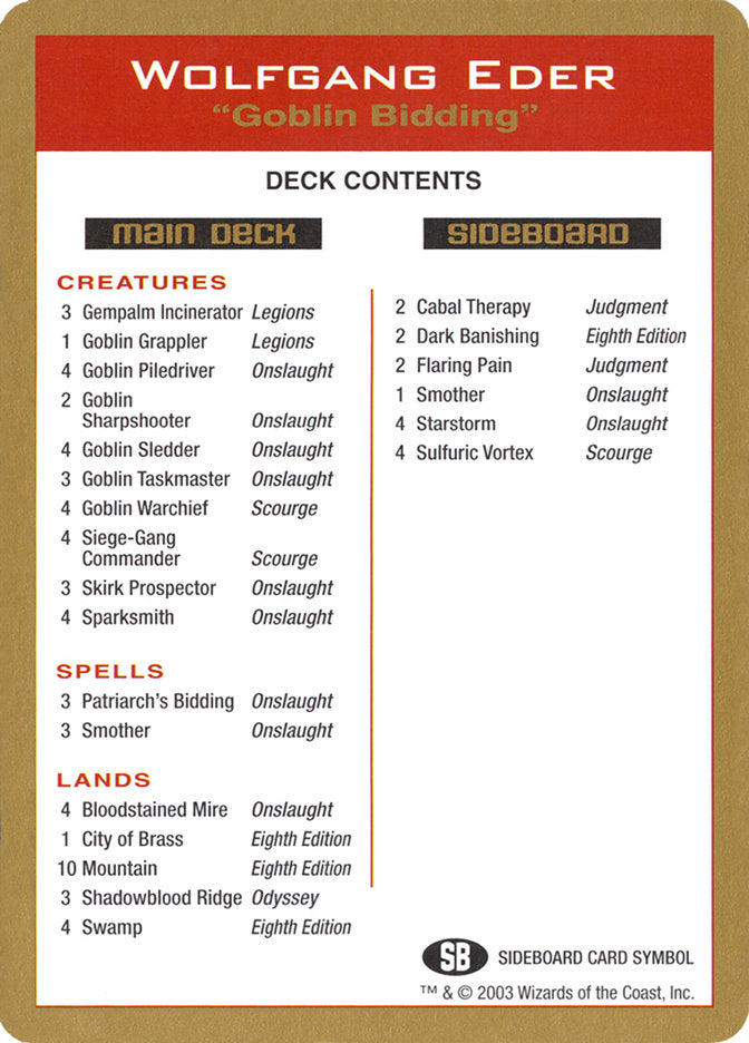 2003 Wolfgang Eder Decklist Card