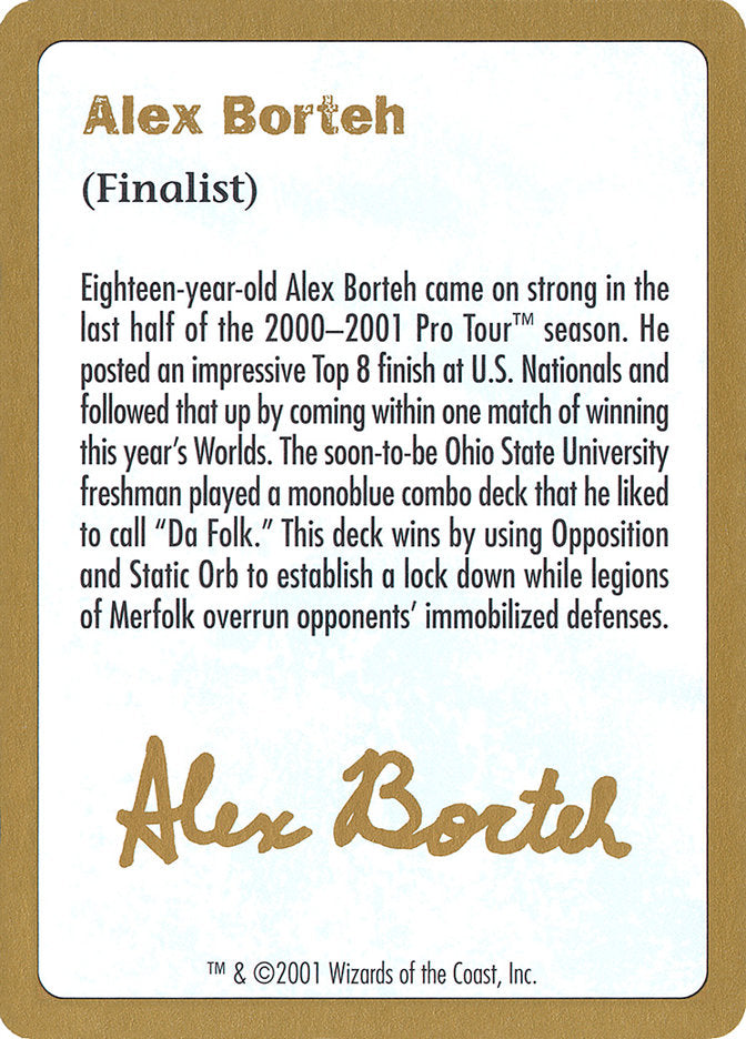 2001 Alex Borteh Biography Card