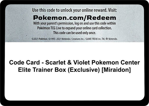 Code Card - Scarlet & Violet Pokemon Center Elite Trainer Box (Exclusive) [Miraidon] - Pokémon
