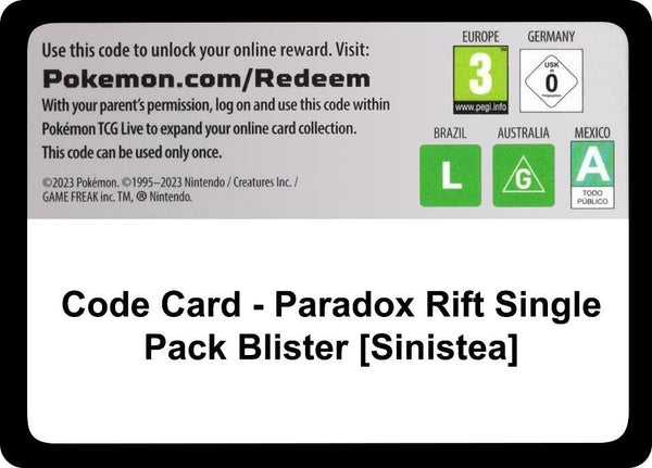 Code Card - Paradox Rift Single Pack Blister [Sinistea] - Pokémon