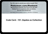 Code Card - 151: Zapdos ex Collection - Pokémon