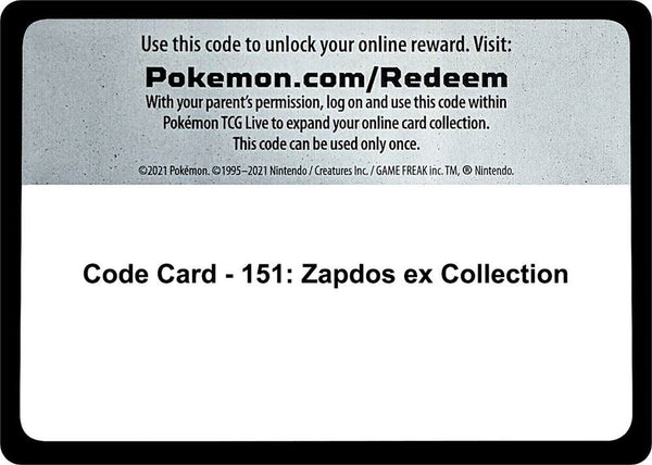 Code Card - 151: Zapdos ex Collection - Pokémon