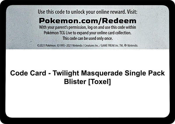 Code Card - Twilight Masquerade Single Pack Blister [Toxel] - Pokémon