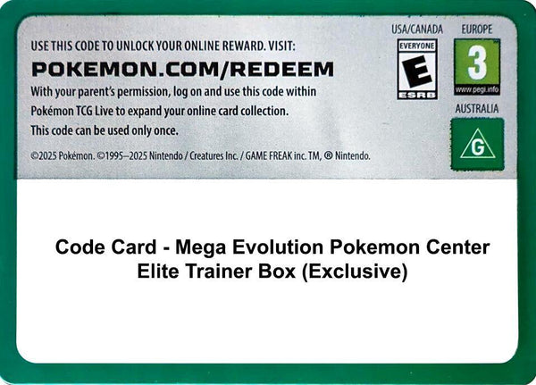Code Card - Mega Evolution Pokemon Center Elite Trainer Box (Exclusive) - Pokémon
