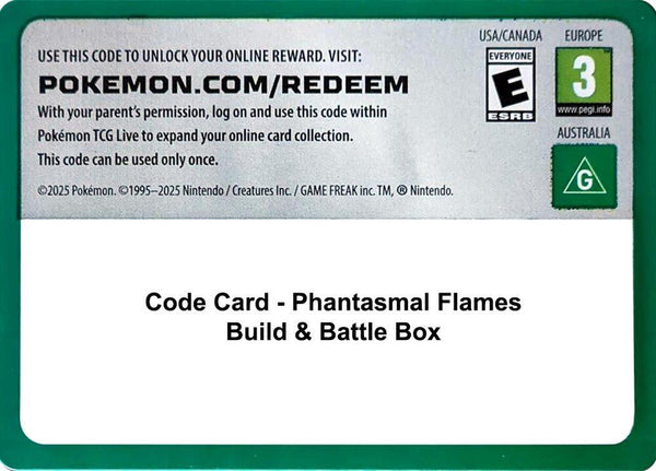 Code Card - Phantasmal Flames Build & Battle Box - Pokémon