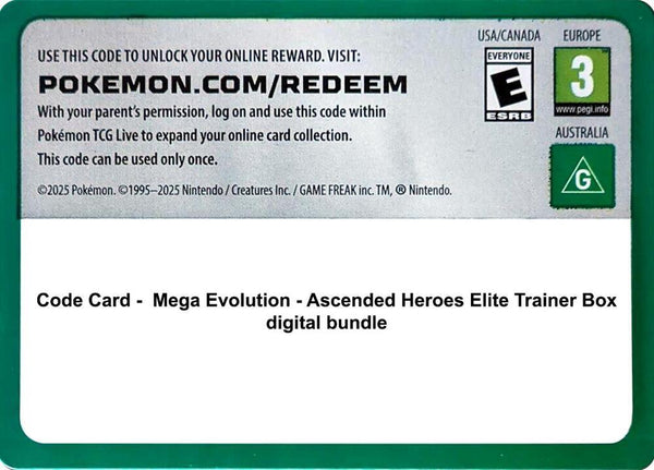 Code Card - Ascended Heroes Elite Trainer Box digital bundle - Pokémon