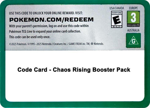 Code Card - Chaos Rising Booster Pack - Pokémon