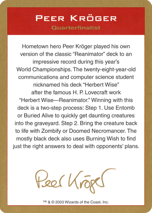 2003 Peer Kroger Biography Card - Magic: The Gathering
