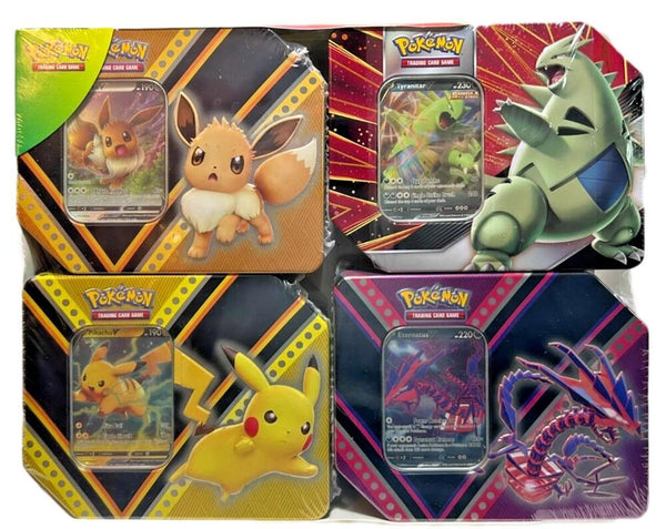 Costco Exclusive 4-Tin Bundle: V Powers Tin [Set of 3] + V Strikers [Tyranitar] - Pokémon