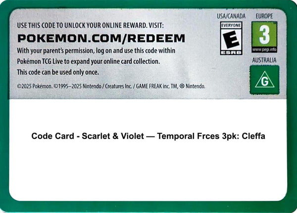 Code Card - Scarlet & Violet Temporal Forces 3 Pack Blister [Cleffa] - Pokémon