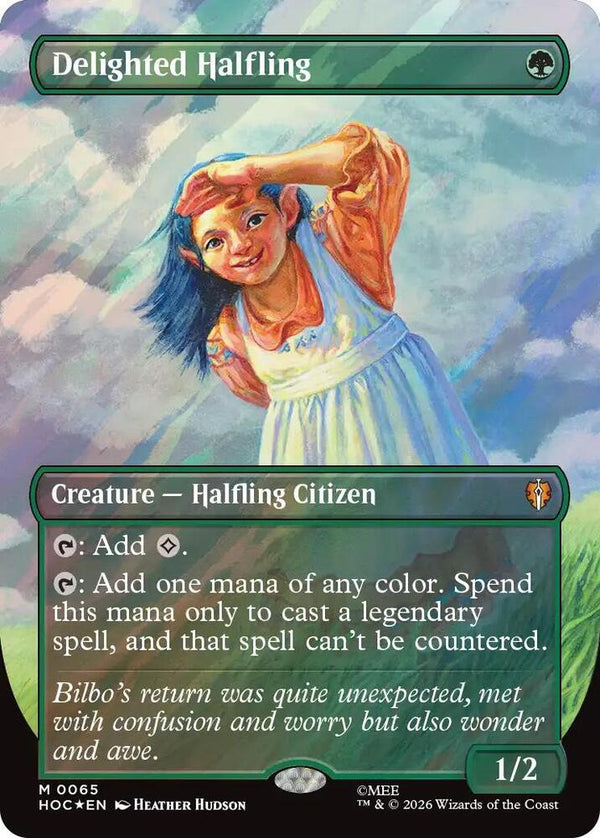 Delighted Halfling (Borderless) (Surge Foil) - Magic: The Gathering
