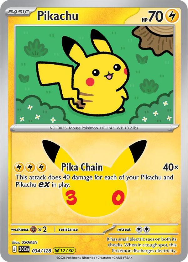 Pikachu - 034/128 (30C 034/128) - Pokémon