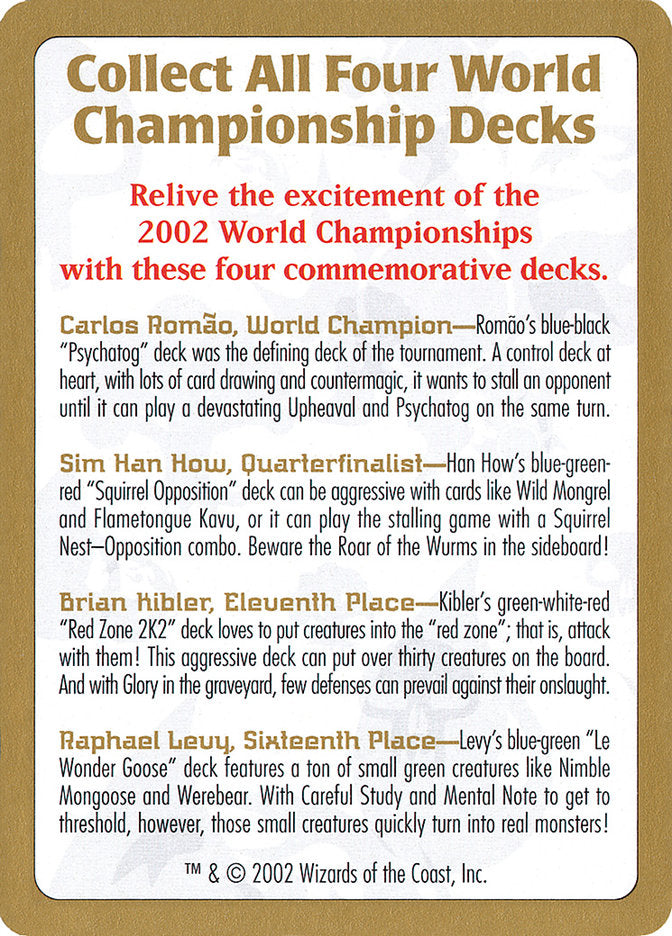 2002 World Championship Advertisement Card