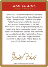 2003 Daniel Zink Biography Card - Magic: The Gathering