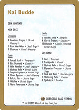 1999 Kai Budde Decklist Card - Magic: The Gathering