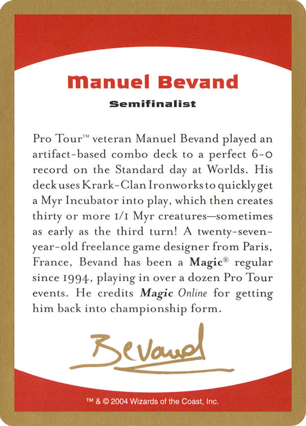 2004 Manuel Bevand Biography Card - Magic: The Gathering